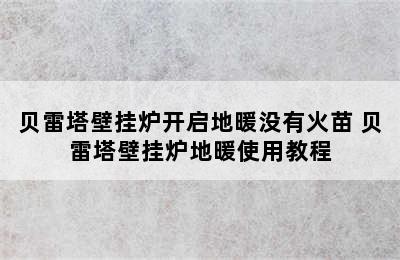 贝雷塔壁挂炉开启地暖没有火苗 贝雷塔壁挂炉地暖使用教程